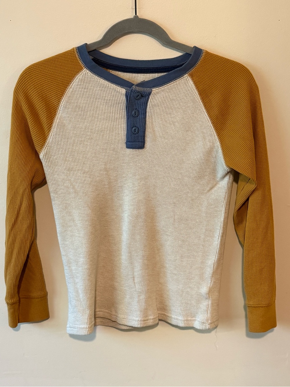 Kids Long-Sleeve Thereabouts Henley Top Cream Mustard Sleeves Size Med 10/12